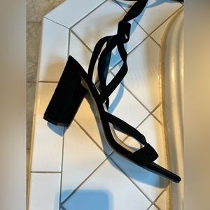 Suede block heel tie up
